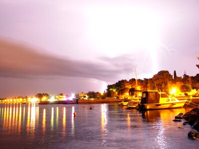 Lightning, Boats And Sea photo