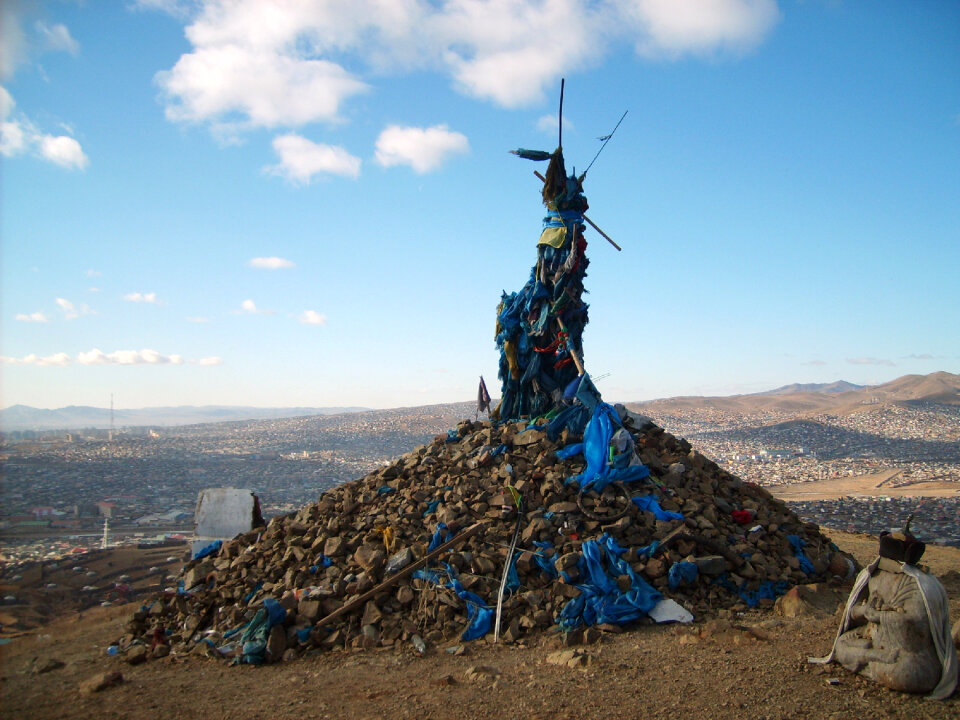 Shamanist ovoo in Mongolia photo