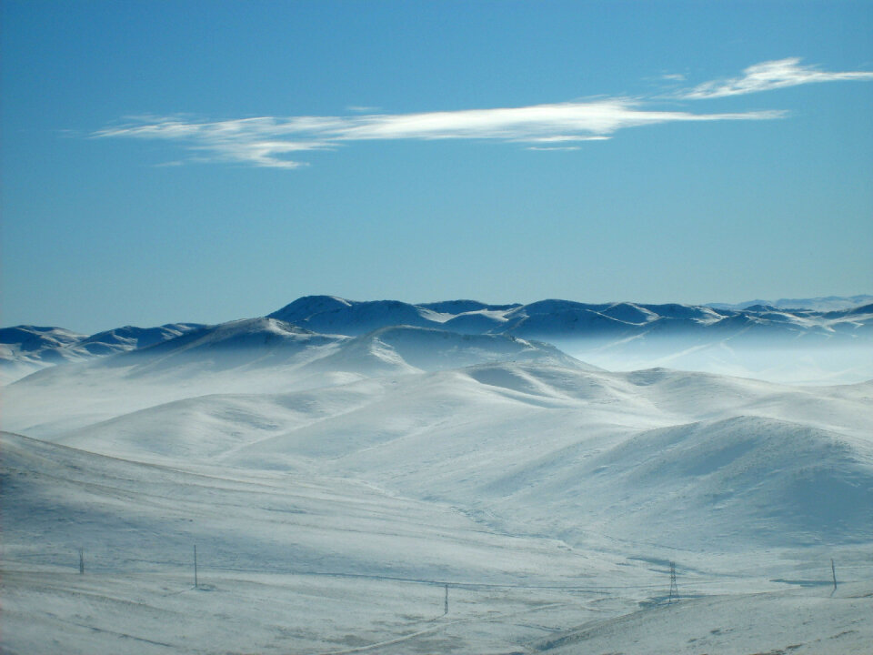 Frozen mountains in Mongolia photo