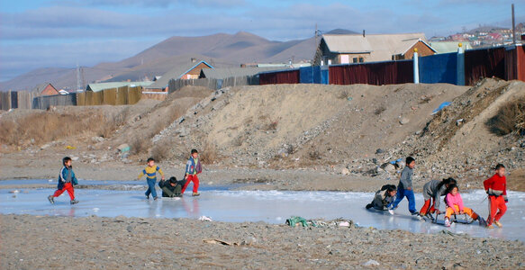 Mongolian kids on ice photo