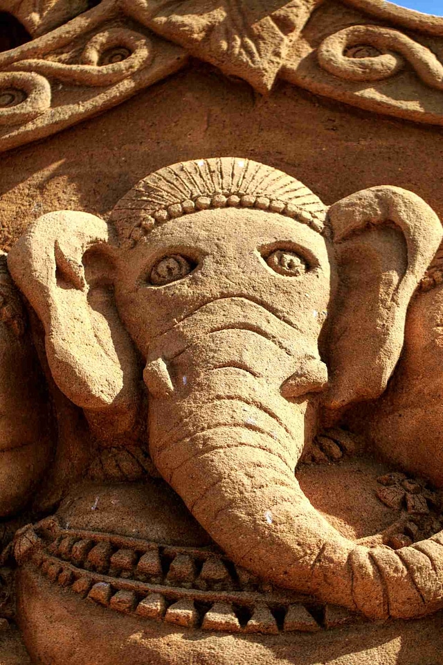 Sand sculpture elephant artists