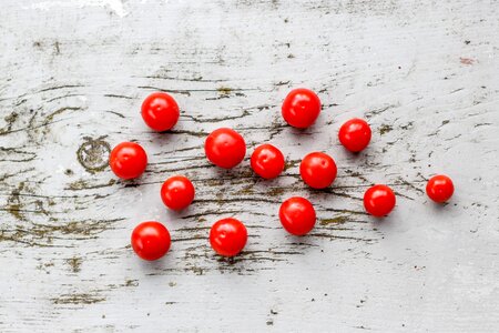 3 Cherry tomatoes & hot friends cherry wooden texture photo