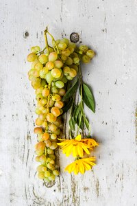 3 Grapes & sunflowers grapes wooden texture photo