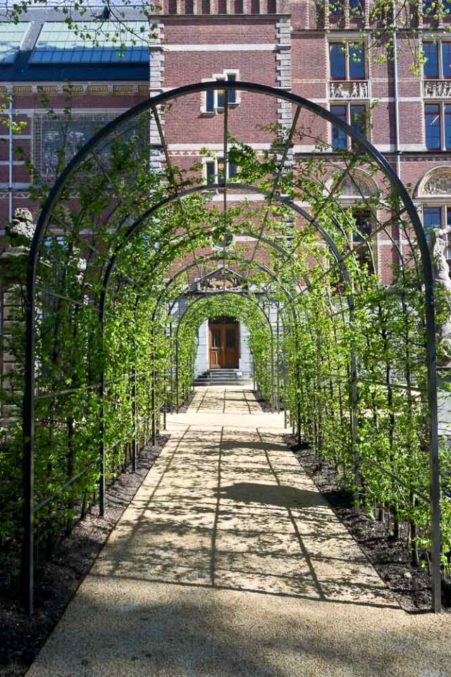 Latticework pergola leading
