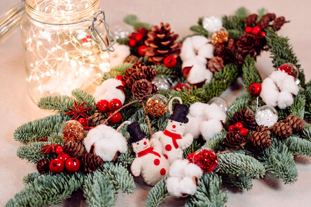 Christmas spruce decoration with lights in a jar