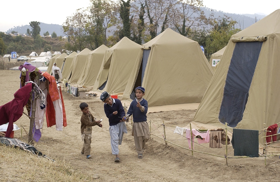 Tents children trees