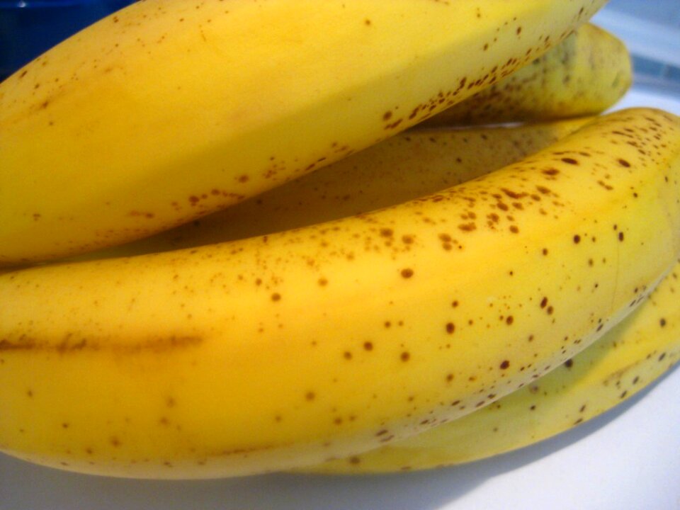 Ripe banana spots close up