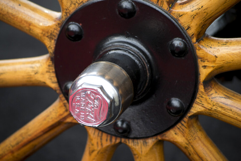 Wooden spokes on Ford Model T wheel