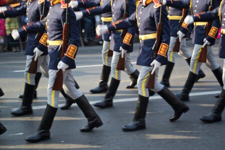 Soldiers marching at a military parade photo