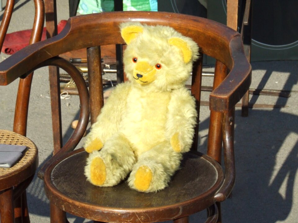 Yellow teddy bear on chair