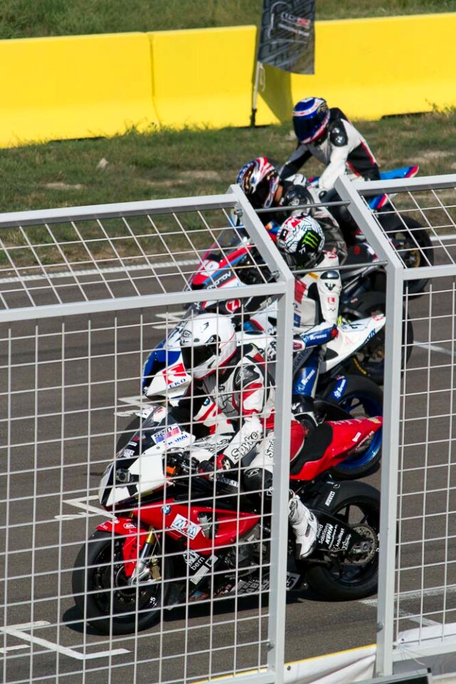 Race motorcycles lined