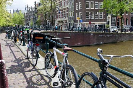 Bicycles parked on an Amsterdam bridge
