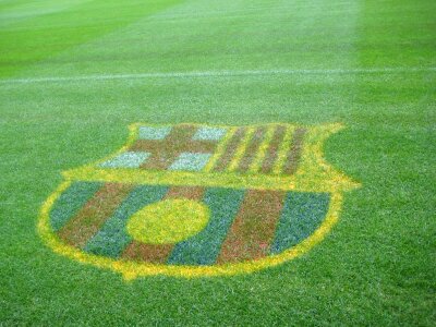 FC Barcelona emblem on stadium turf photo