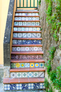Stairs with colorful ceramic tiles photo