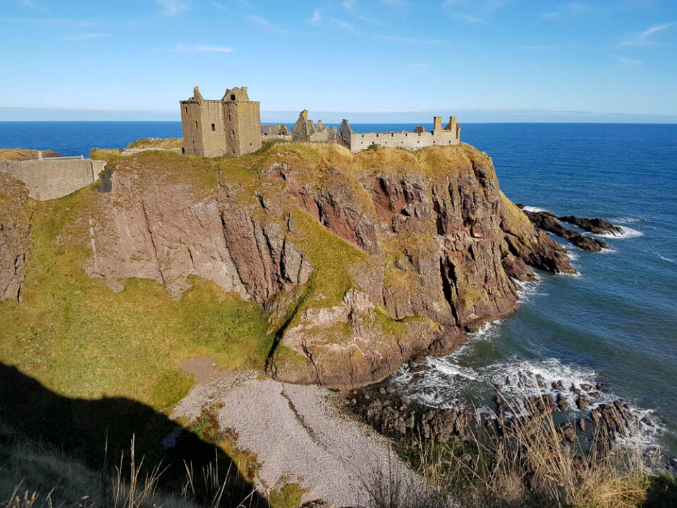 Dunnotar Castle ruins on rocky cliff