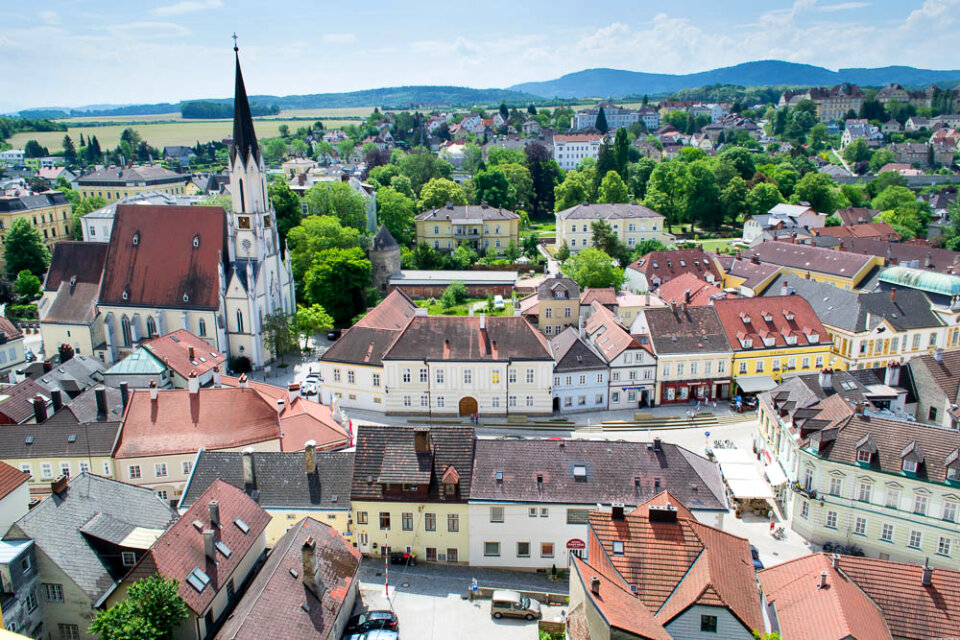 Town of Melk seen from the Melk Abbey photo