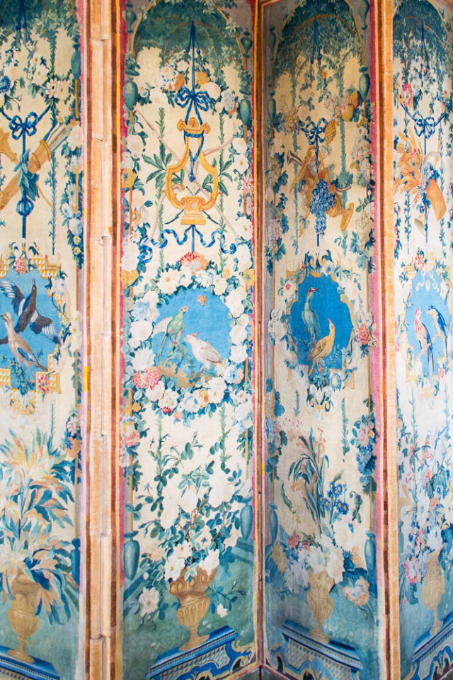 Painted canvas folding screen