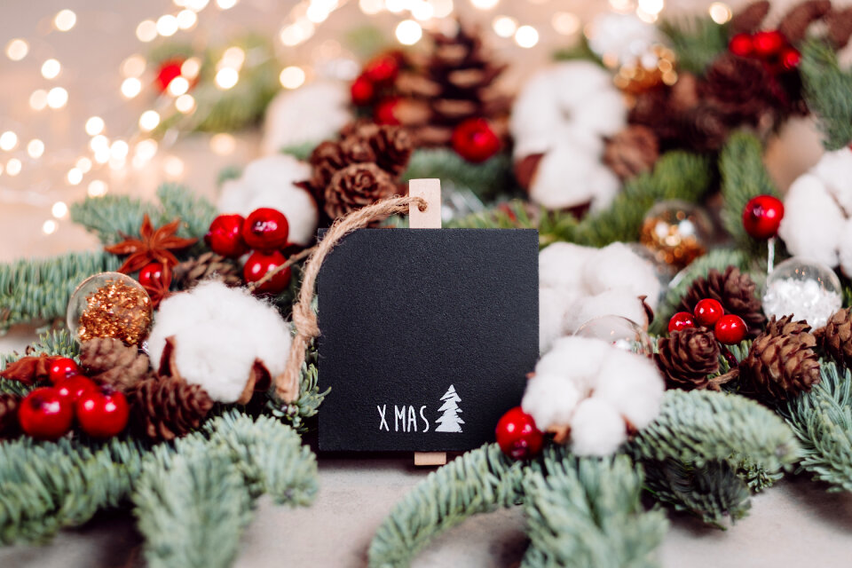 Christmas spruce decoration with a blackboard clamp 2