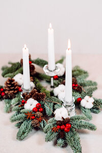 Christmas spruce decoration with candles photo