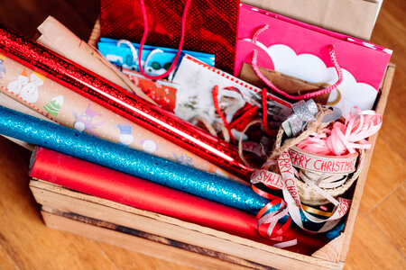 Christmas bags, wrapping paper and ribbons 2 photo