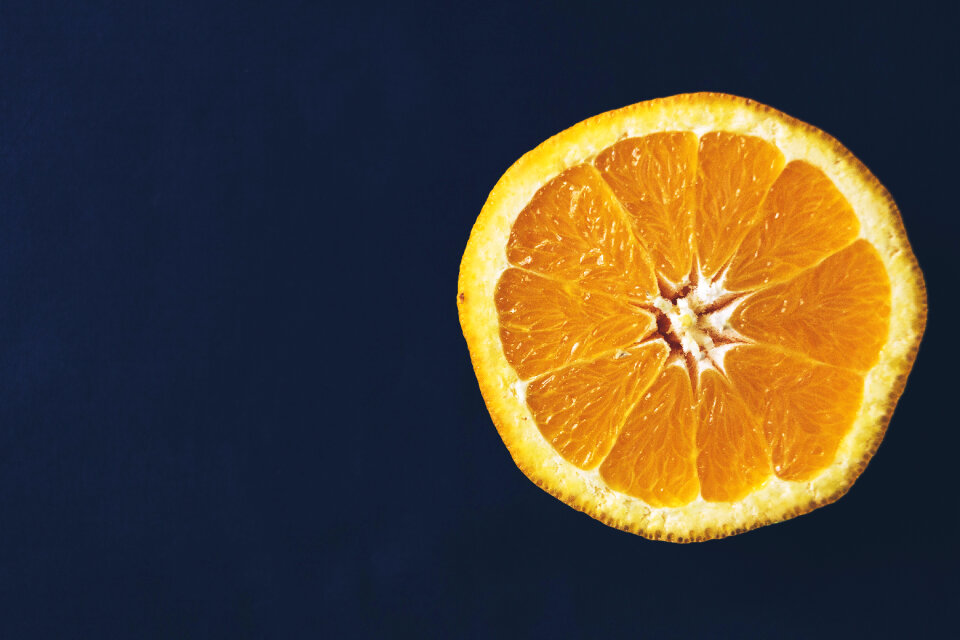 An orange cut in half