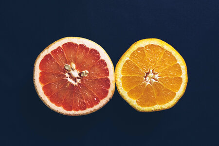 A grapefruit and an orange cut in half 3