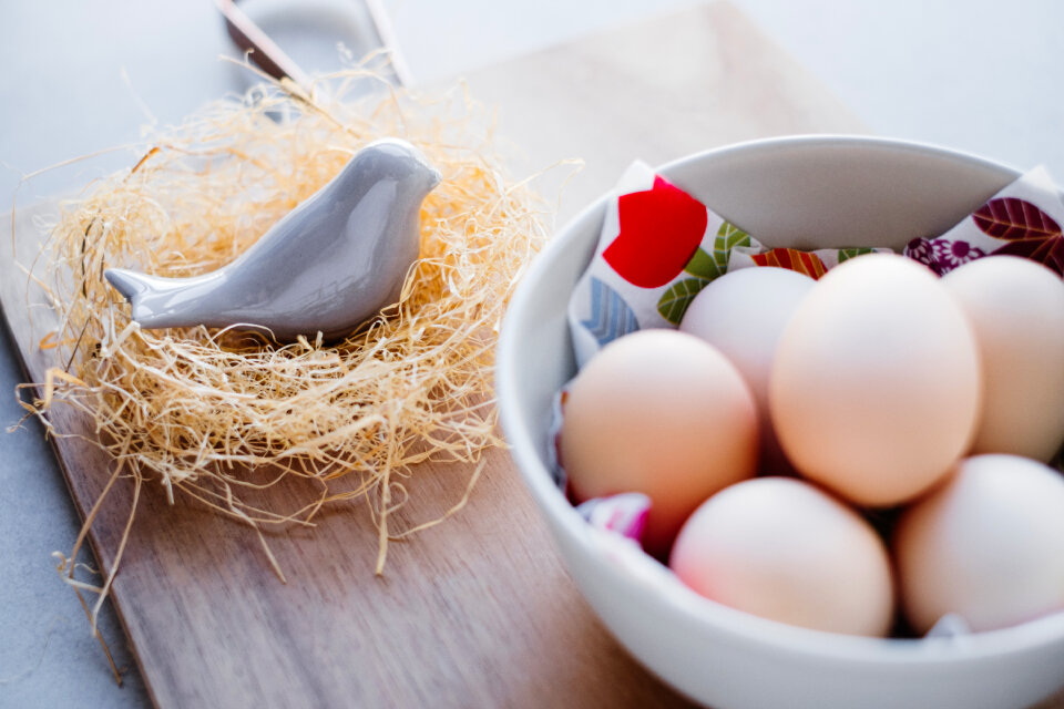 Ceramic bird in a nest and plain eggs 2