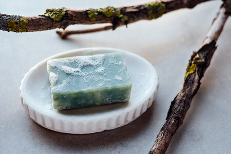 Mint handmade soap bar foam photo