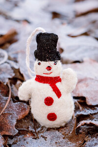 Felted snowman on frosted leaves 5