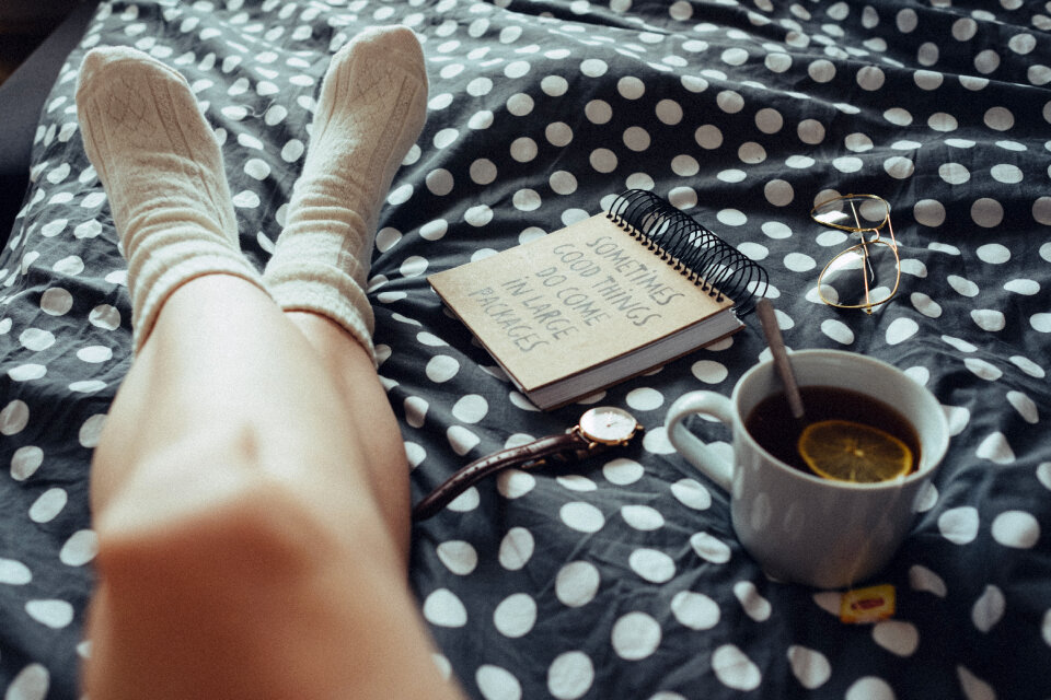 Chilling in bed in woollen socks