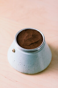 Ground coffee in a percolator photo
