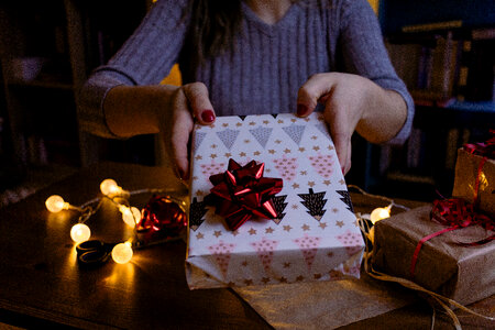 A female holding a christmas gift 2 photo