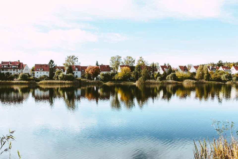 Apartment complex by the lake