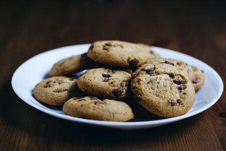 Chocolate chip cookies on a plate photo