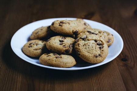 Chocolate chip cookies on a plate 2 photo