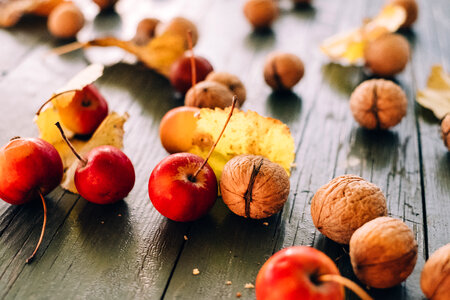 Mini apples and walnuts photo