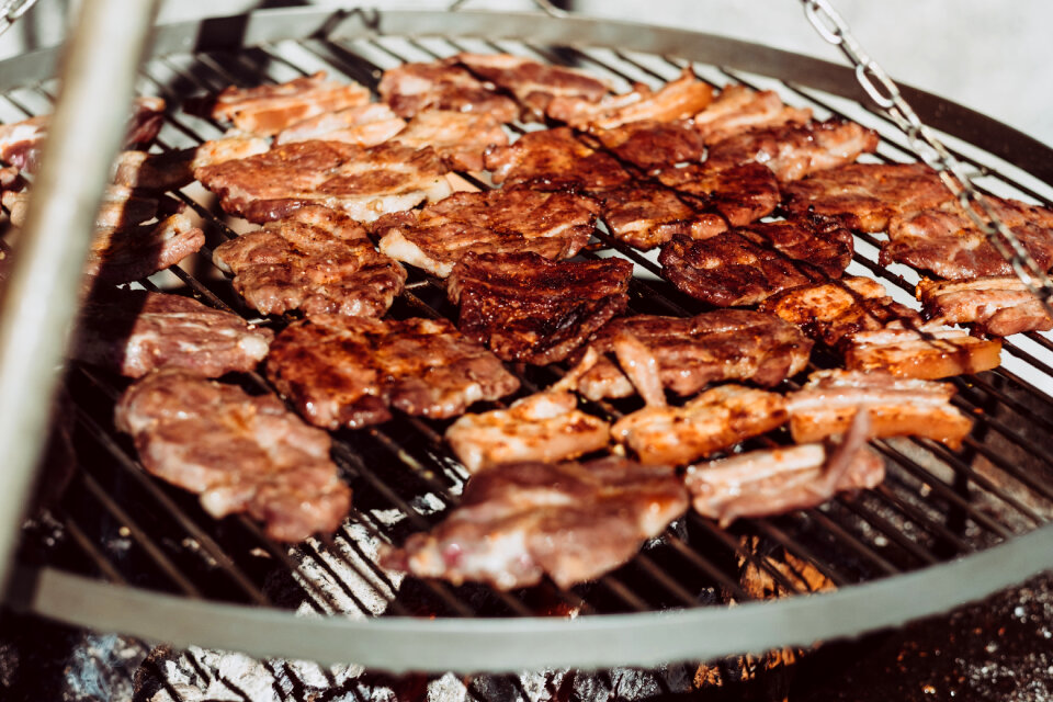 Pork and bacon on the grill
