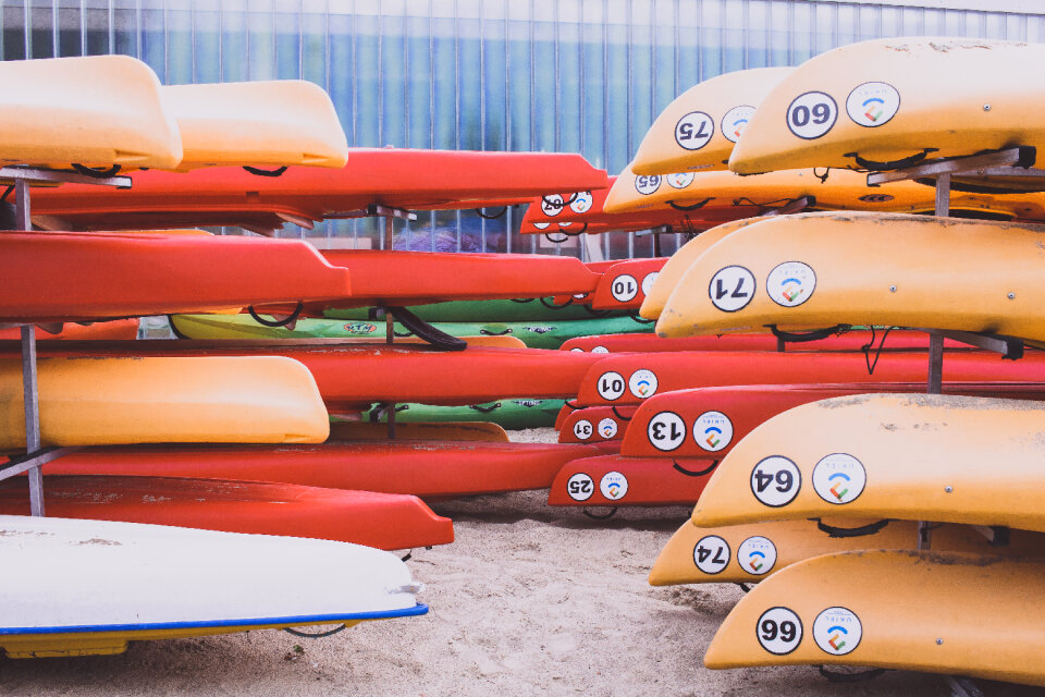Kayaks in the racks