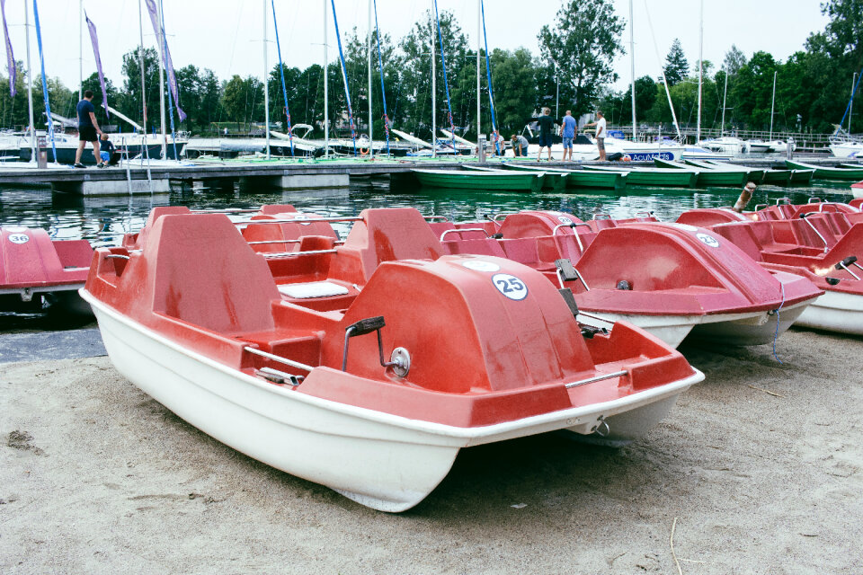 Paddle boats at the lake harbor