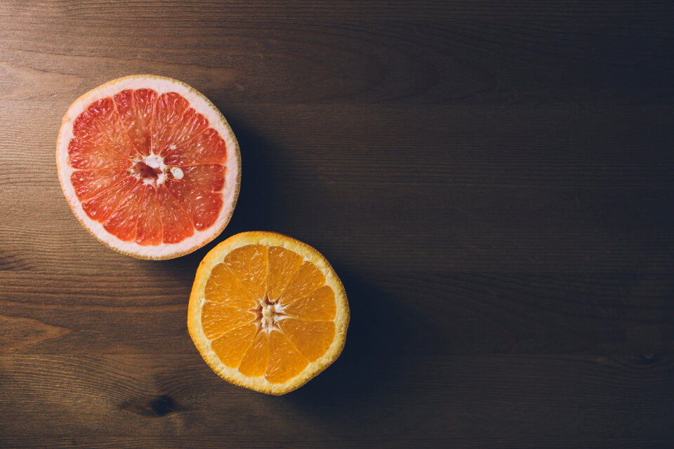 Grapefruit and orange cut in half 2
