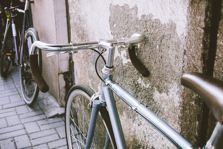Vintage bicycle against the wall photo
