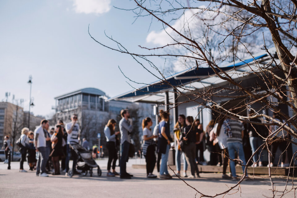 Long queue outdoors photo