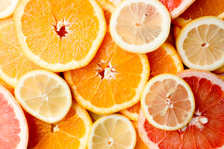 Orange, lemon and grapefruit slices photo