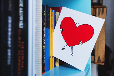 Valentines card on the bookshelf photo