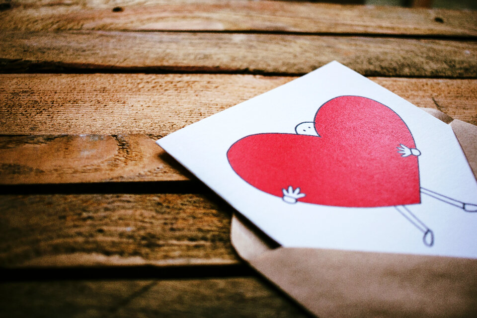 Valentines card on a wooden box 2