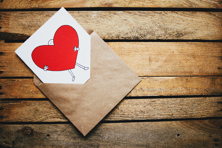 Valentines card on a wooden box