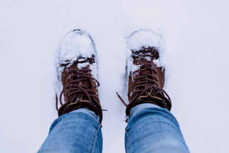 Snow covered shoes photo