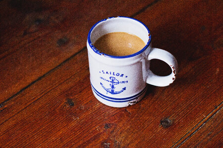 Oldschool mug of latte photo