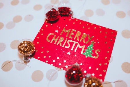 Christmas card and mini baubles photo