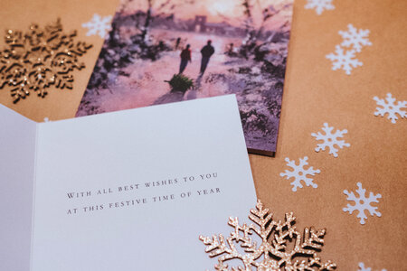 Christmas card and snowflakes photo
